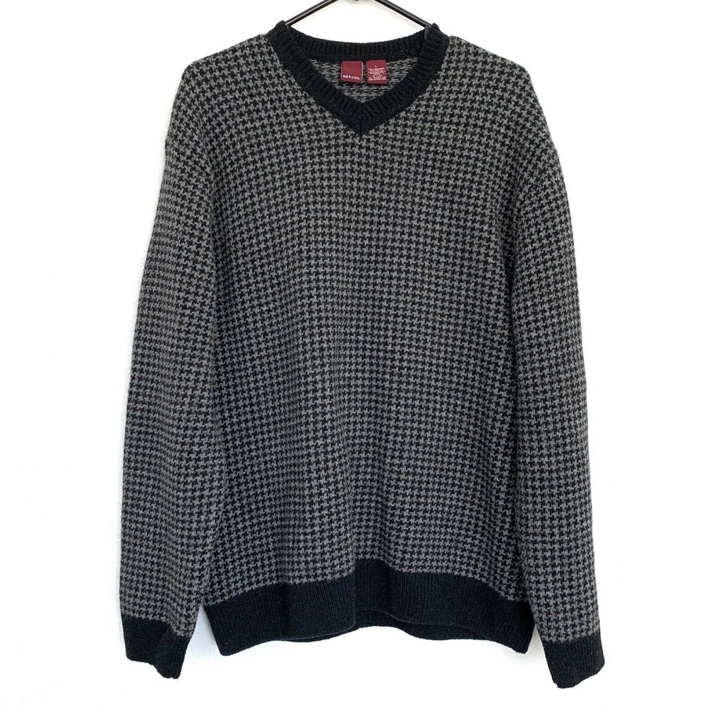 Merona Pullover Sweater Size Large Gray Black Houn - Picture 3 of 9